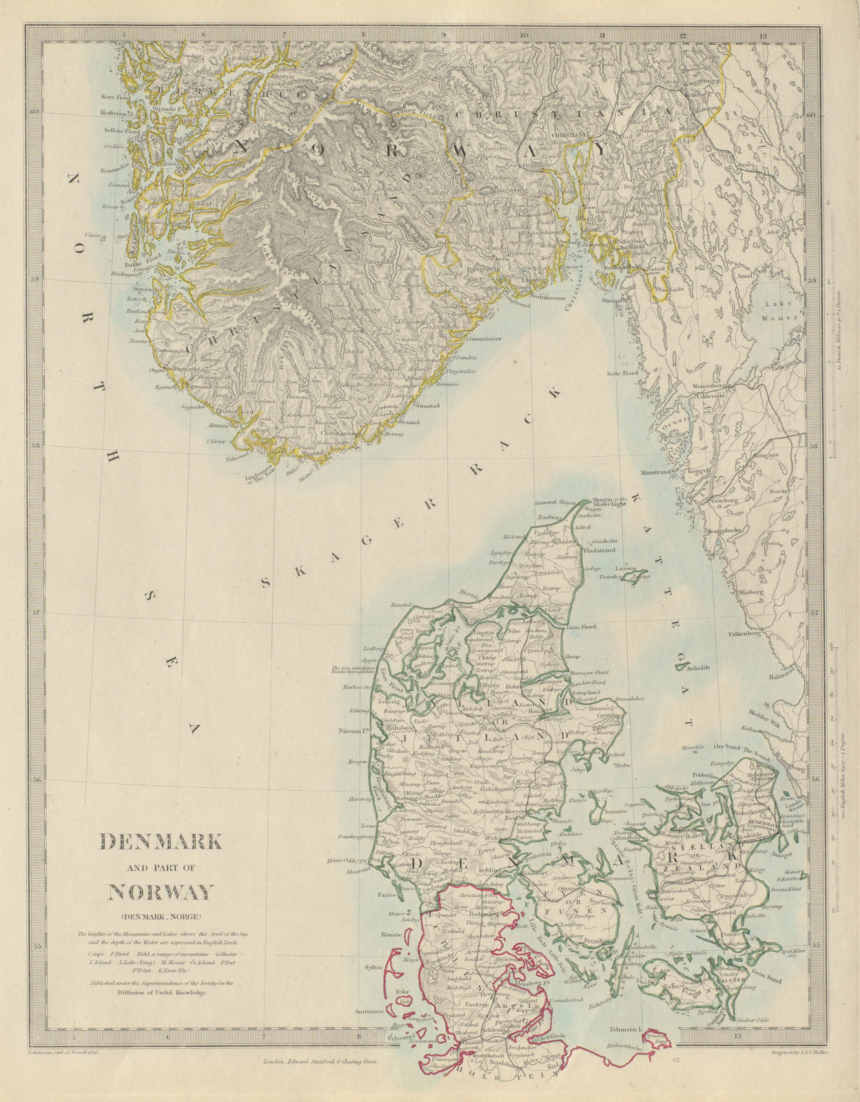 SCANDINAVIA. Denmark, Schleswig & Southern Norway (Norge). SDUK 1874 old map
